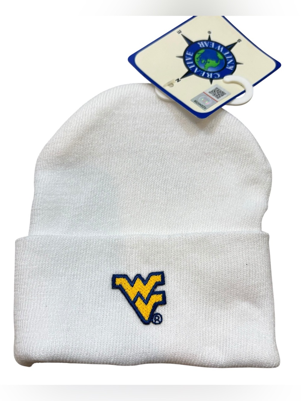 Brand new with Tags Creative KnitWear Brand White WVU Cuffed‎ Knit Hat Newborn